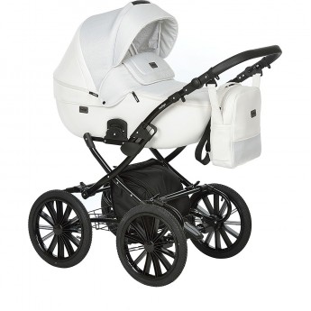 Коляска 2в1 INDIGO PORTO Classic 14 po 07 (белая кожа+белый узор)