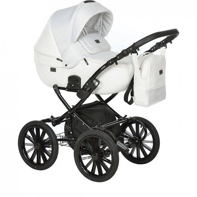 Коляска 2в1 INDIGO PORTO Classic 14 po 07 (белая кожа+белый узор) 5902719008443