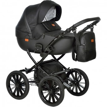 Коляска 2в1 INDIGO PORTO Classic 14 po 08 (черная кожа+черный узор)