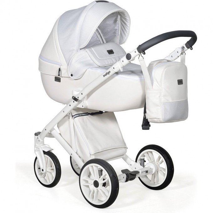 Коляска 2в1 INDIGO PORTO po 07 (белая кожа+белый узор) 5902719007439
