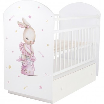 Кроватка INDIGO WITH LOVE маятник ящик / белый балерина