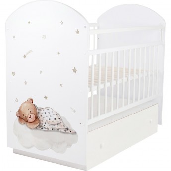 Кроватка INDIGO WITH LOVE маятник ящик / белый мишка